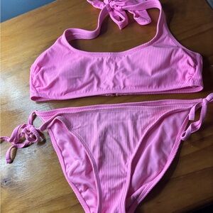 Target Pink Ribbed Bikini Set
